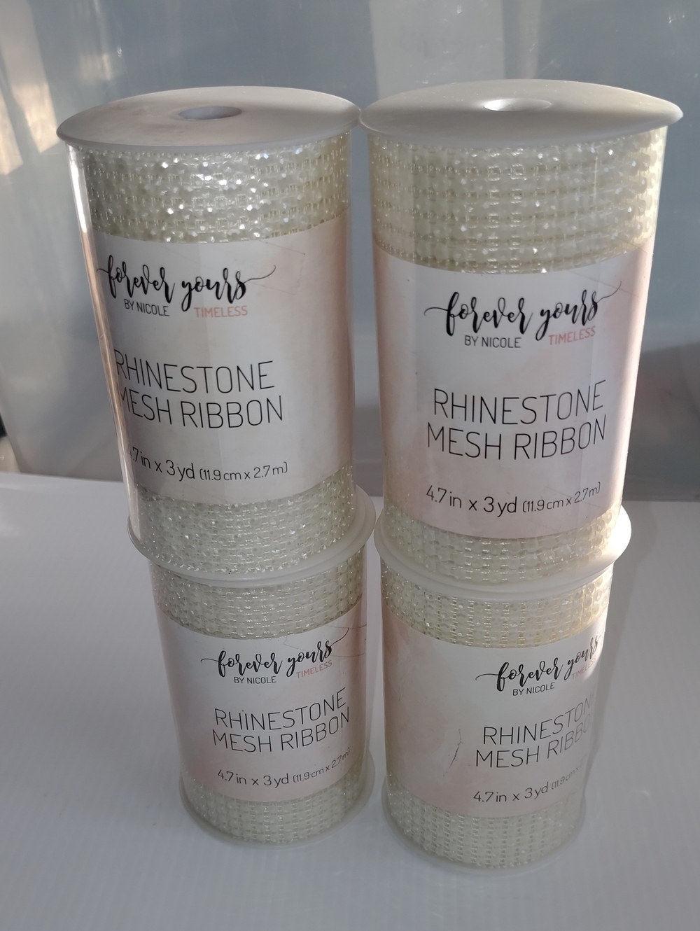 Forever Yours Rhinestone Mesh Ribbon - Ivory 4 Roll Bundle